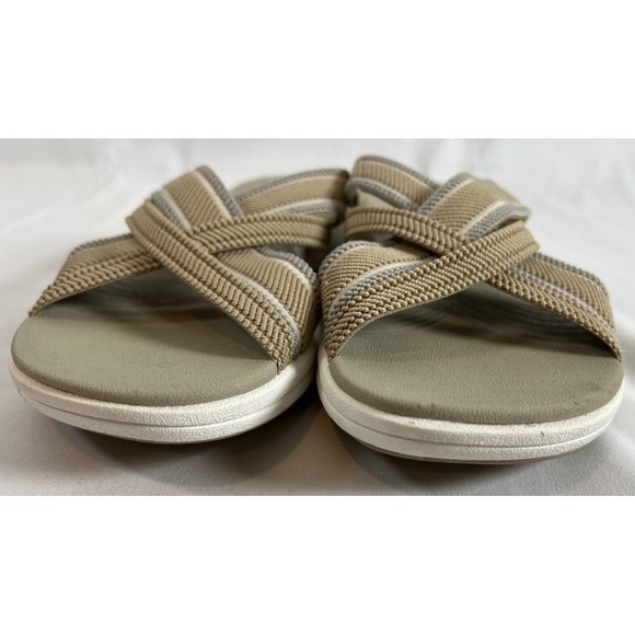 Women's‎ Clarks Mira Isle Slide Sandal Sand Textile Cloud Steppers Size 7.5~EUC - Picture 9 of 11